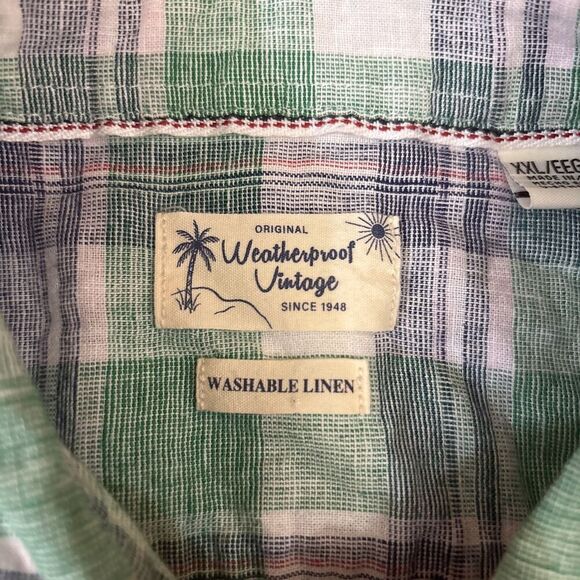 Weatherproof Vintage Washable Linen Shirt XXL 2XL Green Plaid - Picture 4 of 8